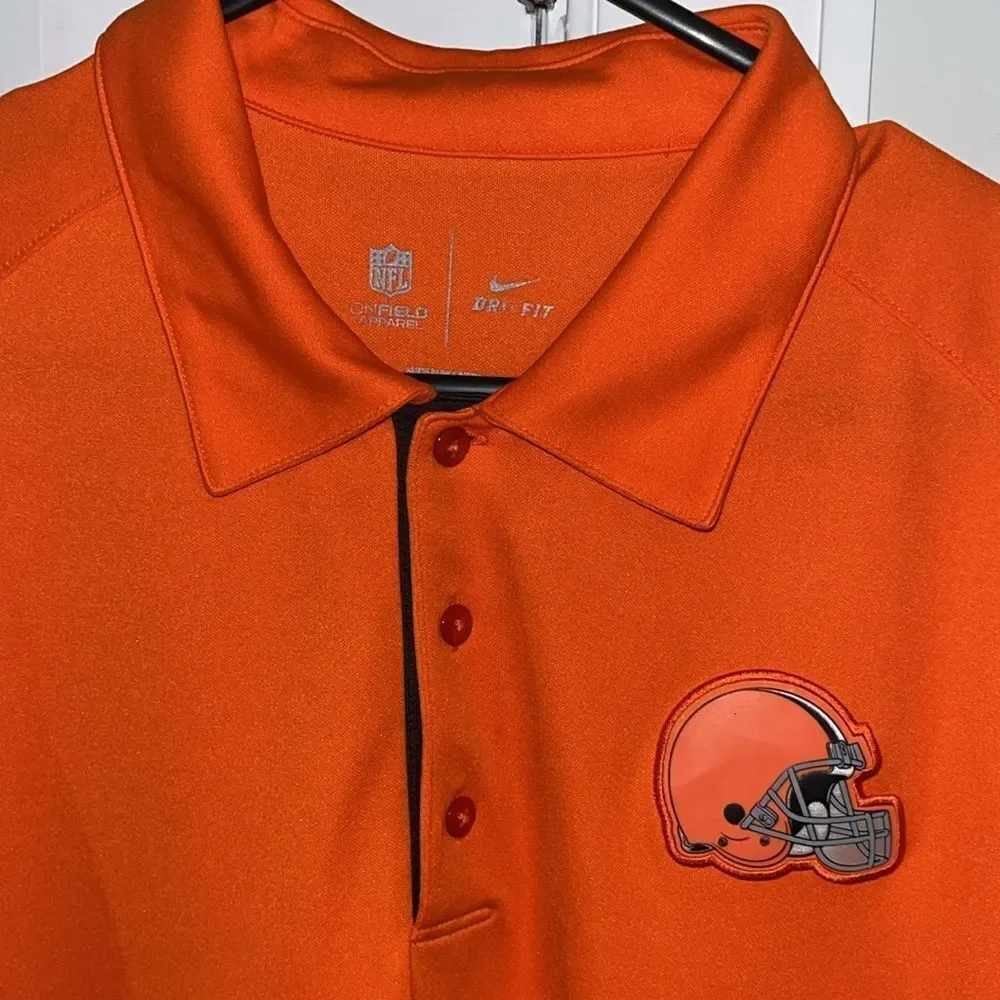 Orange Nike DriFit Cleveland Browns Helmet 100% Poly Golf Polo Shirt The Draft